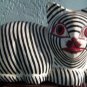 Cat Laurel Burch Style Wood Solid Black White Stripes Adorable Face