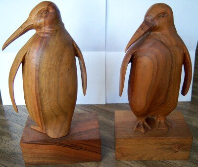 Bookends Book Ends Penguin Penquin Carved Teak Vintage