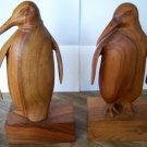 Bookends Book Ends Penguin Penquin Carved Teak Vintage