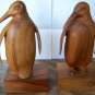 Bookends Book Ends Penguin Penquin Carved Teak Vintage