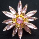 Pink Rhinestones 3D Pin Brooch Multi Petal Flower Vintage