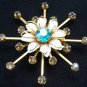 Pink Rhinestones 3D Pin Brooch Multi Petal Flower Vintage