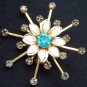 Pink Rhinestones 3D Pin Brooch Multi Petal Flower Vintage