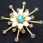 Pink Rhinestones 3D Pin Brooch Multi Petal Flower Vintage