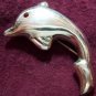 Dolphin Curvy Sterling Silver 925 Brooch Pin Ruby Garnet