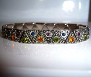 Marcasite Colored Crystals in Triangle Stretch Bracelet