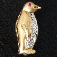 Diamonds Ruby 14K Yello Gold Diamond Penguin Brooch Pin