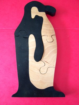 Penguin Penquin Hand-cut Wood Puzzle Natural Black Pnt