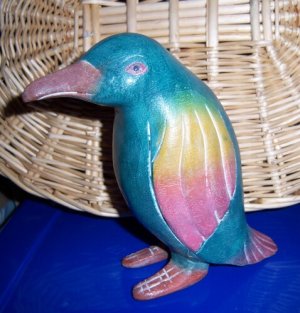 Penguin Folk Art Carved Painted Wood Fab Color Artistic