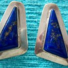 Sterling Lapis Handmade Custom Signed Triangle Earrings