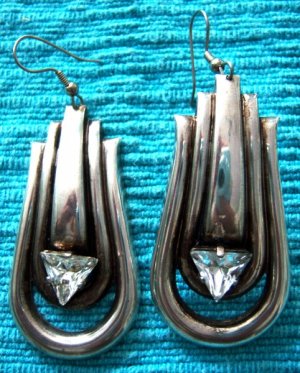 Silver & Lg Triangular CZ Long Earrings for Mom or Prom
