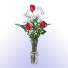  3 Red Rose Bouquet w/Vase