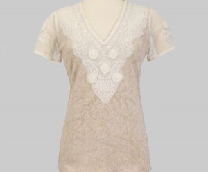 Soft Surroundings Tessoro Tee Tops Crochet Lace Short Sleeve M 10 12