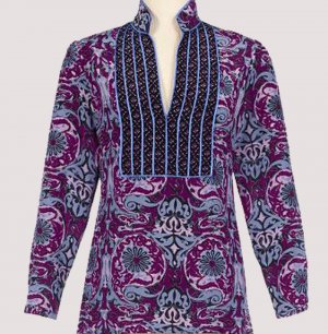 Soft Surroundings Silk Tunisian Tunic Top Shirt Misses S 6 8