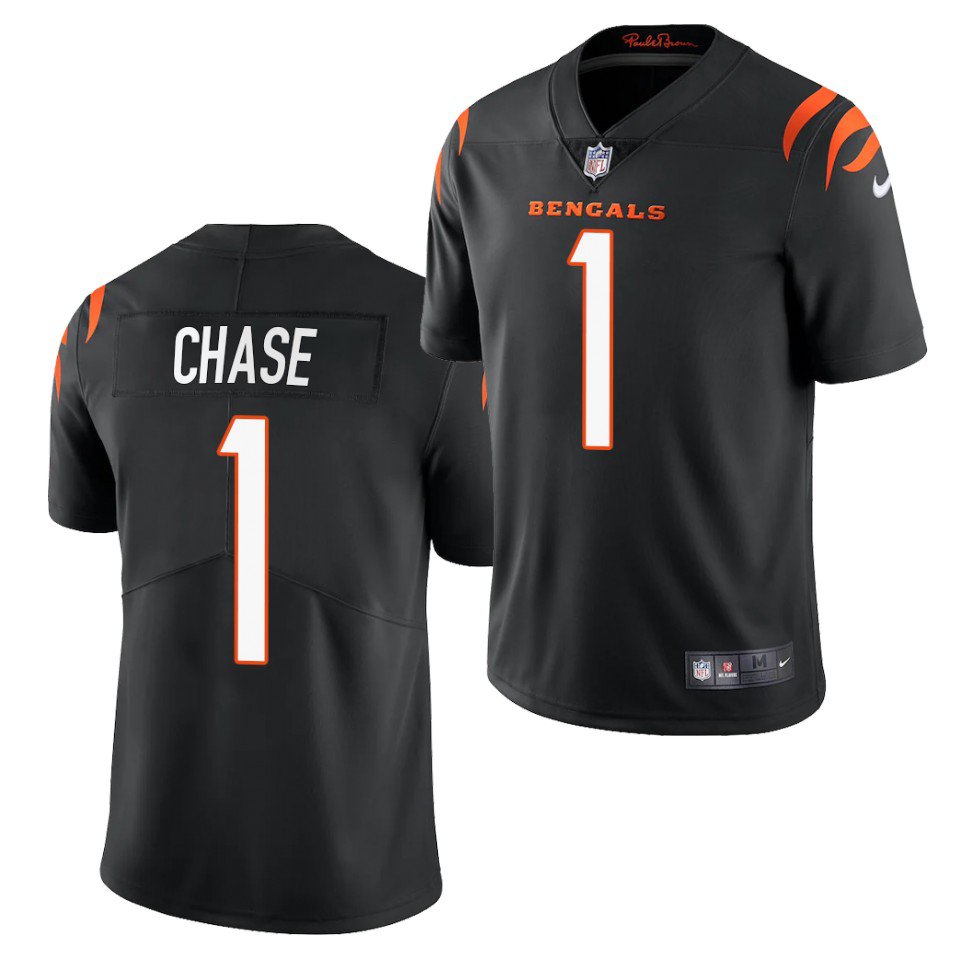 Men & Youth Jamarr Jamar Ja'Marr Chase bengals 1 color rush jersey black