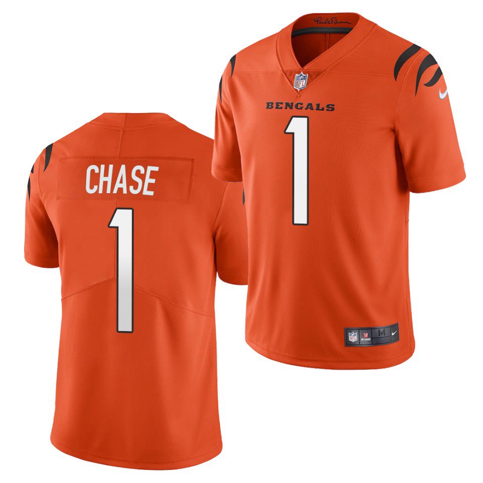 Men & Youth Jamarr Jamar Ja'Marr Chase bengals 1 color rush jersey orange