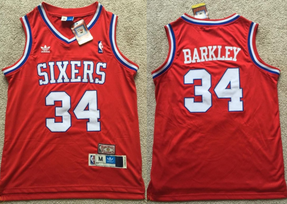 Mens Charles Barkley Sixers 76ers throwback jersey red