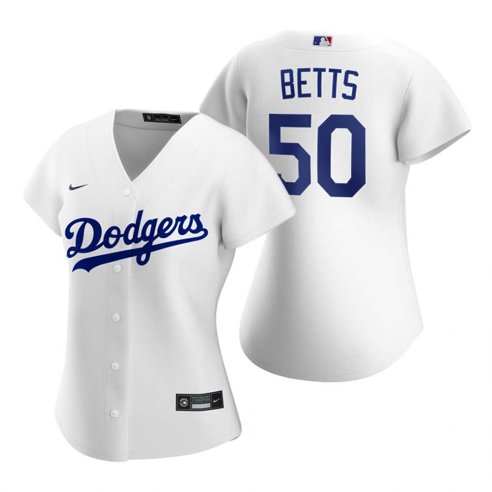 Women's  Dodgers 50 Mookie Betts jersey white