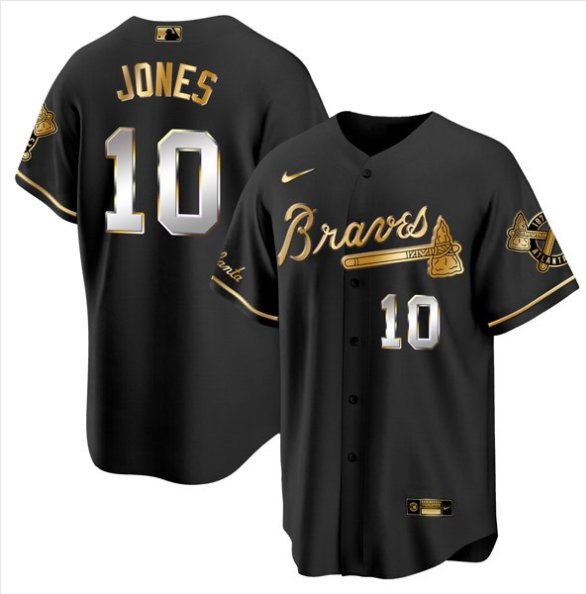 Men & Youth  Chipper Jones atlanta braves jersey black and gold