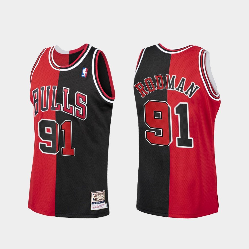 Men's  Dennis Rodman Chicago Bulls split jersey red black