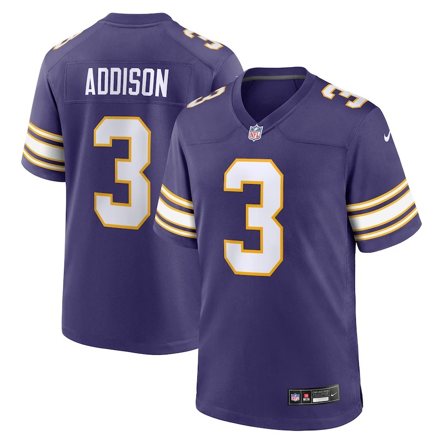 Men & Youth Jordan Addison CLassic alternate game jersey purple