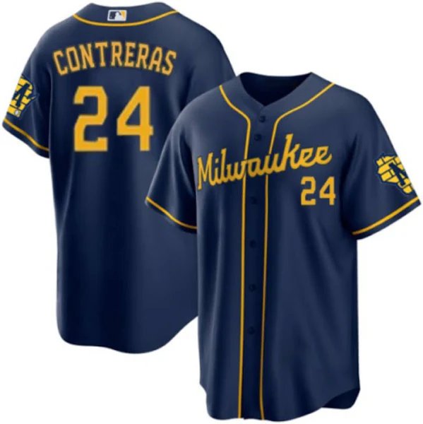 Men & Youth william contreras brewers 24  baseball jersey navy blue