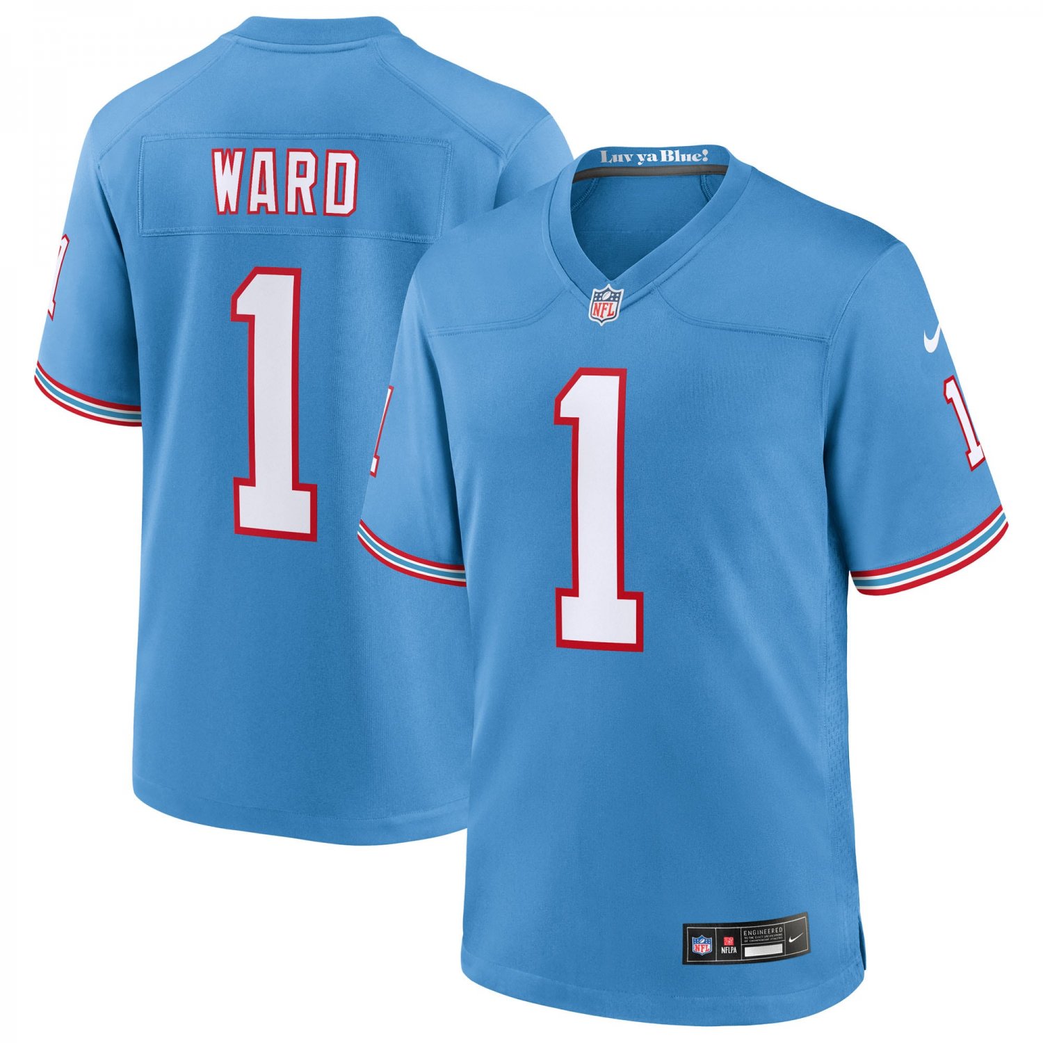 Men & Youth Cam Ward Titans 1  game jersey light blue