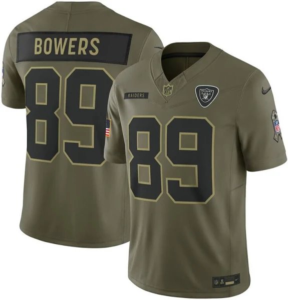 Men & Youth brock bowers  Raiders 89 salute to service  jersey green