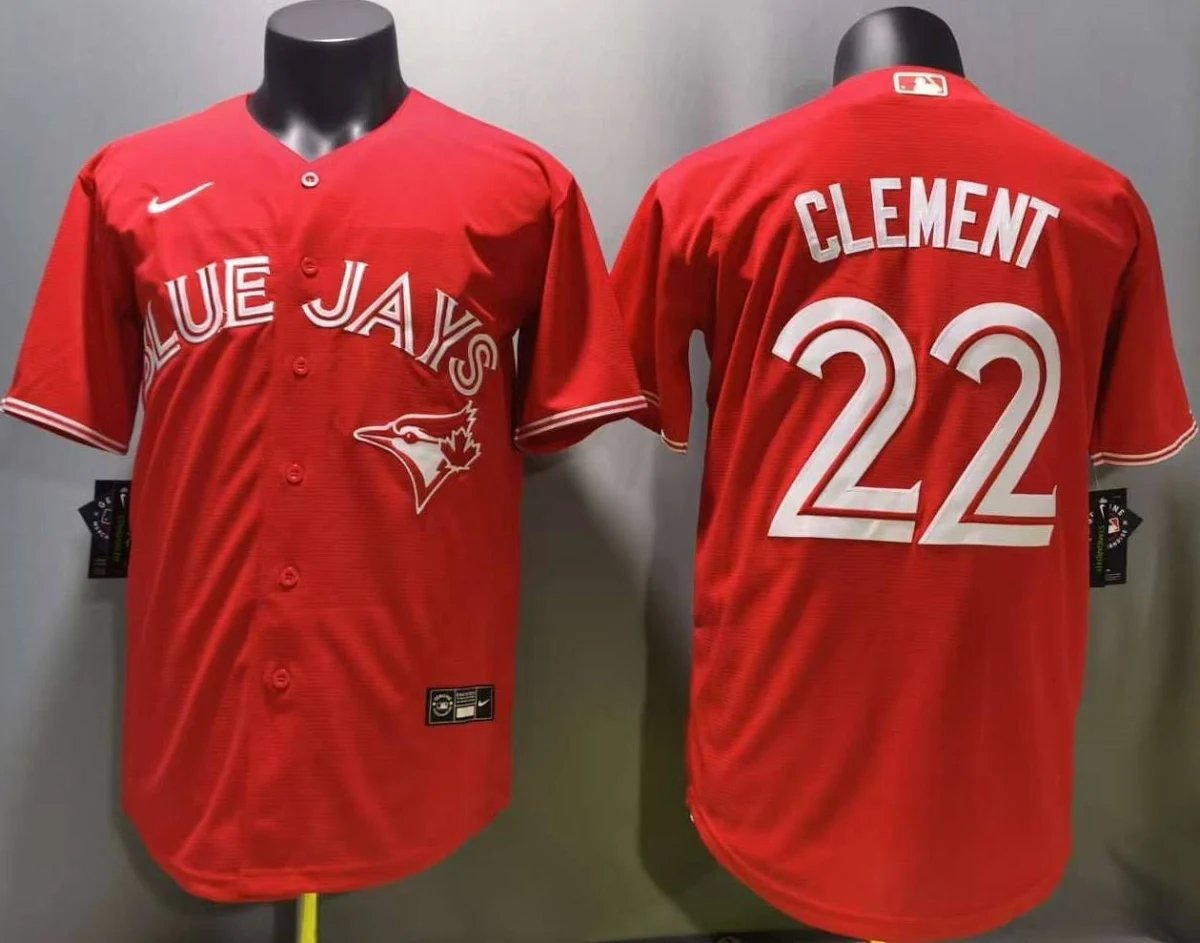 Men & Youth Eernie Clement blue jays 22 baseball  jersey red