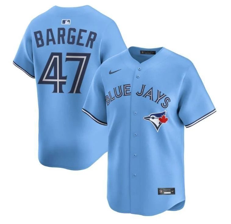 Men & Youth Addison Barger blue jays 47  baseball jersey powder blue