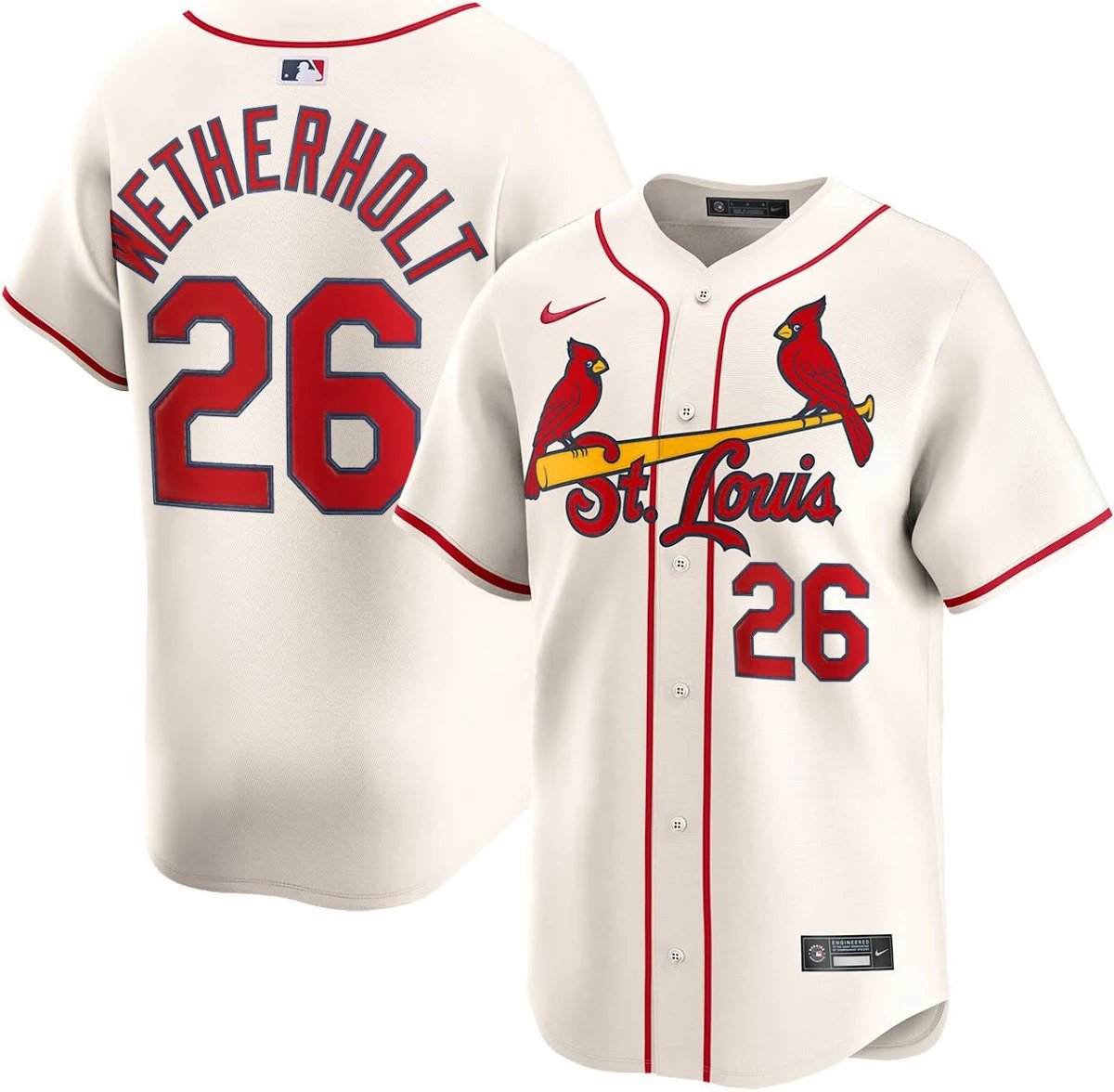 Men & Youth JJ Wetherholt   cardinals 26  baseball jersey cream