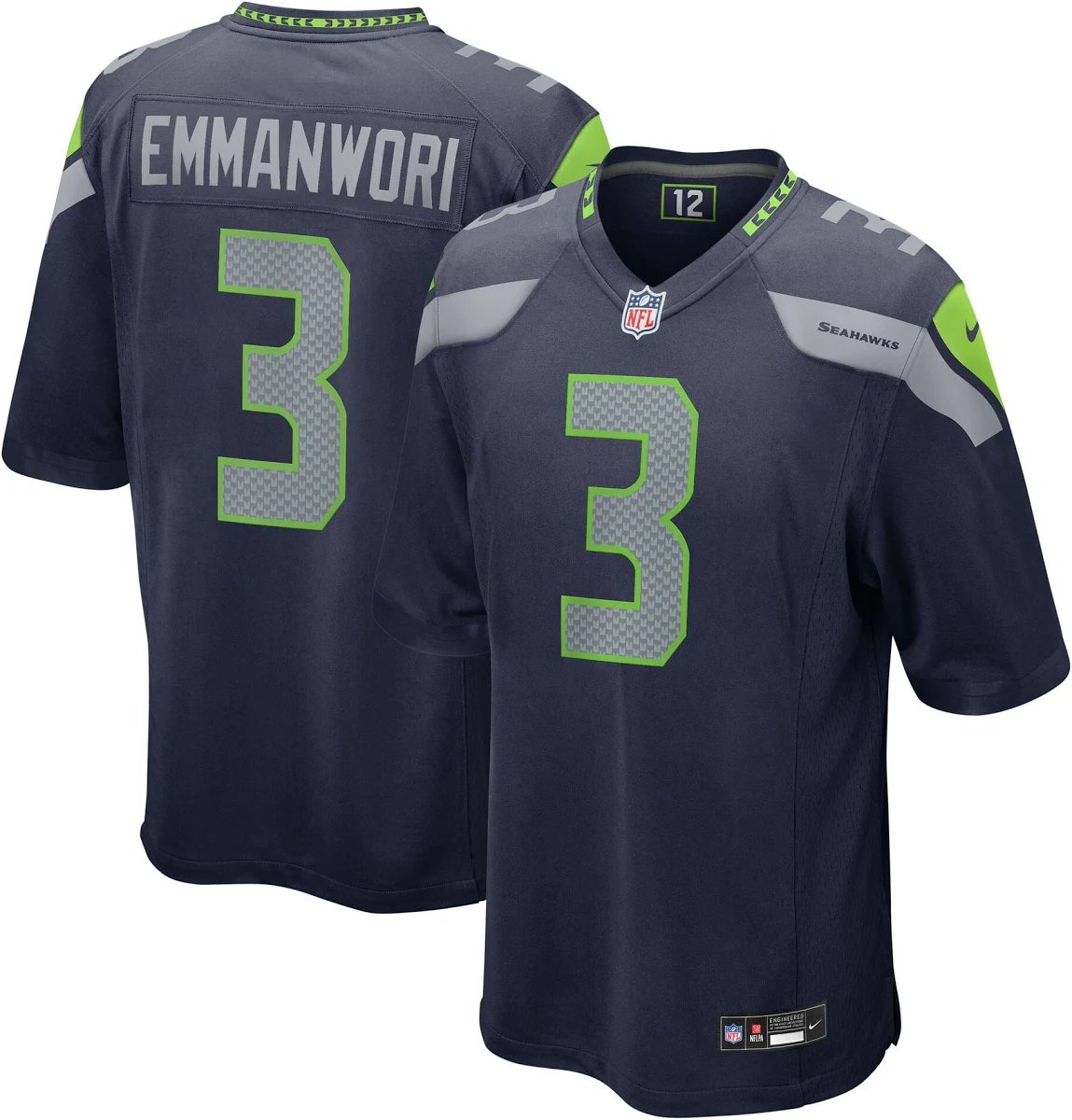 Men & Youth Nick Emmanwori seahawks  3 football  jersey navy blue