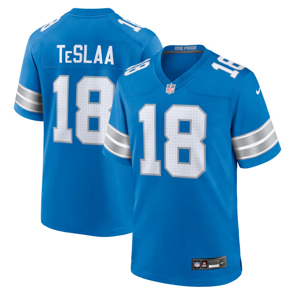 Men & Youth Isaac TeSlaa  lions 18  football  jersey blue