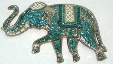 Vintage Signed WARNER Pin Brooch Enamel Elephant blue