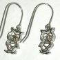 Sterling Silver Earrings Owl Bird Yellow Eye Filigree drop charm Dangle Hook