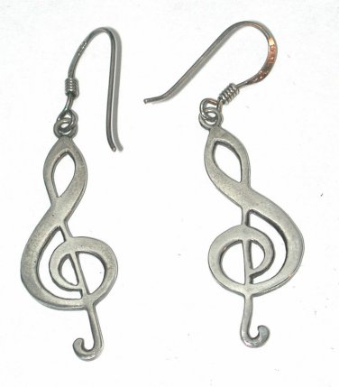 Treble Clef Symbol Sterling Silver Earrings Dangle Vintage Music Note musical