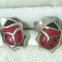small Sterling Silver Earrings stud post pierced Enamel Red Ladybug Bug BG