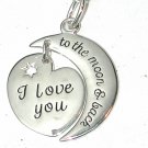 Moon STERLING SILVER Pendant Necklace I Love you to the Moon & Back signed RJ