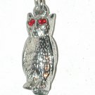 Vintage CHARM Sterling Silver 3D Owl Bird red rhinestone eyes pendant