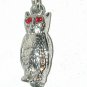 Vintage CHARM Sterling Silver 3D Owl Bird red rhinestone eyes pendant
