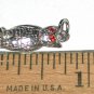 Vintage CHARM Sterling Silver 3D Owl Bird red rhinestone eyes pendant