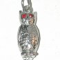 Vintage CHARM Sterling Silver 3D Owl Bird red rhinestone eyes pendant