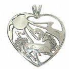 Unicorn Heart cut out Pendant Sterling Signed SC Silver Cloud Southwestern vintage necklace
