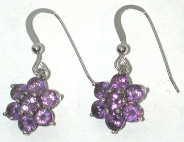 modern designer Dangle drop Earrings Sterling Silver Purple Amethyst hook pierced