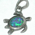 TINY Sterling Silver sea Trurtle Pendant charm Necklace Opal Inlay TINY Sterling Silver sea Trurtle Pendant charm Necklace Opal Inlay