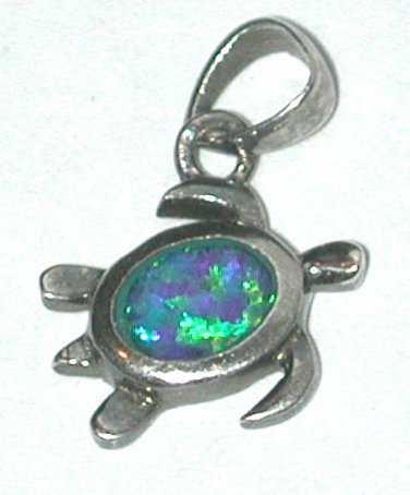 TINY Sterling Silver sea Trurtle Pendant charm Necklace Opal Inlay