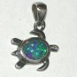 TINY Sterling Silver sea Trurtle Pendant charm Necklace Opal Inlay