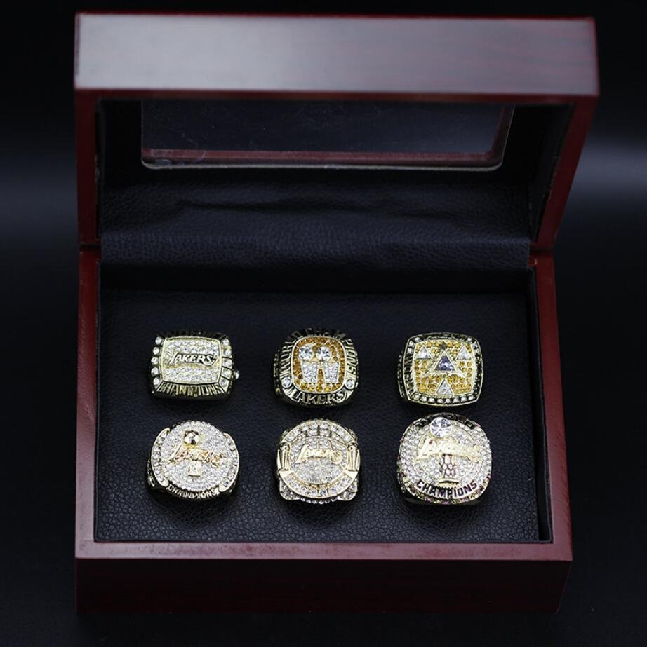A Set Los Angeles Lakers Basketball Championship rings 6Pcs With Woode