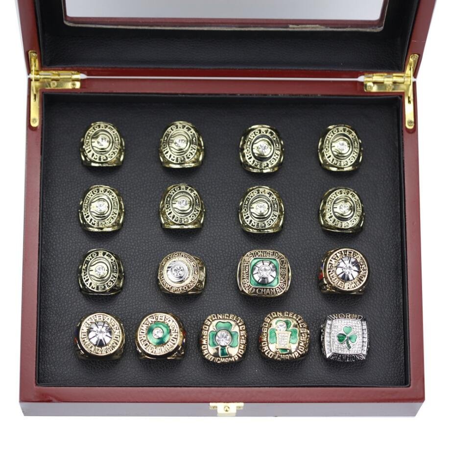 A Set Boston Celtics Basketball Championship rings 17Pcs With Wooden D