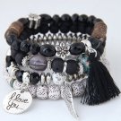 Alloy Wing and Cotton Threads Tassel Four Layers Beads Bracelet